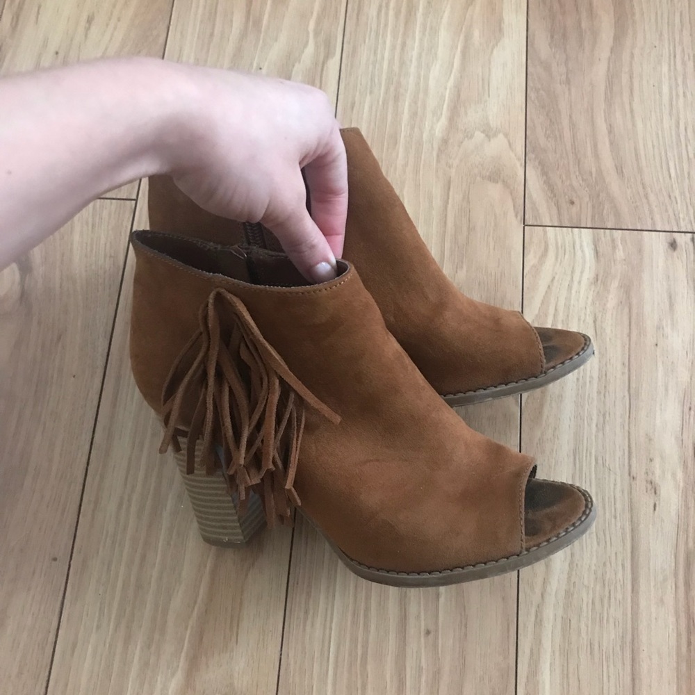 Brown Suede Fringe Booties